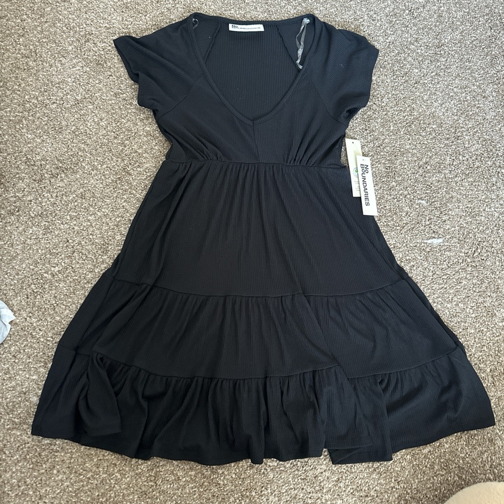Black Tiered V-Neck Women's Dress